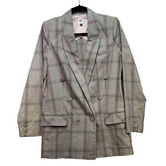 Cabi Plaid Double-Breasted Blazer Size 8 Womens Cotton & Polyester Blend Checker - Picture 1 of 11